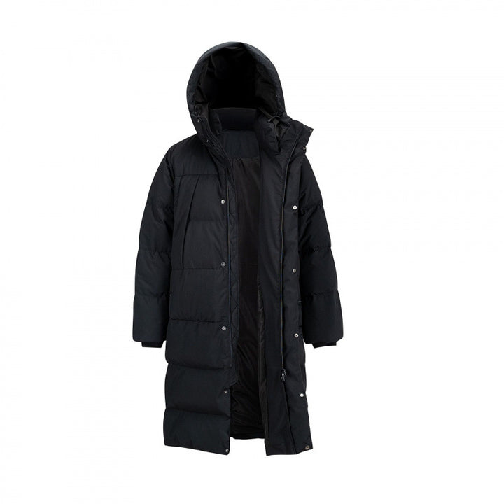Women Longer quilted down coat with high hood and concealed zipper placket Mune Fashion