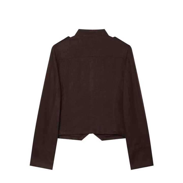 Women's Cropped Field Jacket in Military Style with Stand-Up Collar, Epaulettes and Double Decorative Button Placket Drune