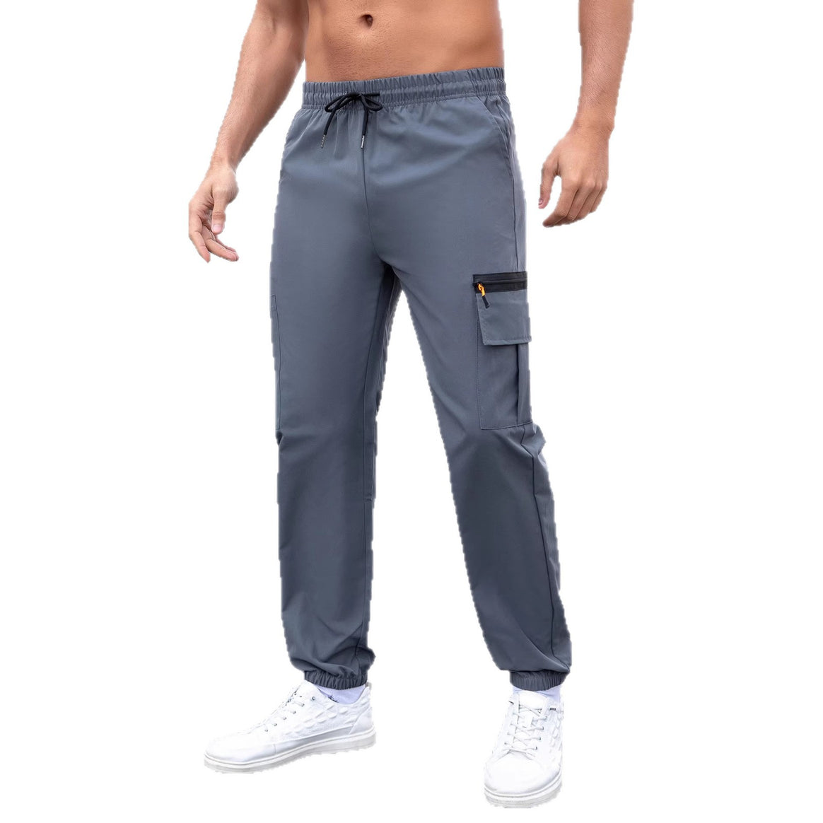 Men's Tech Cargo Jogging Pants with Elastic Drawstring, Zipper Leg Pocket & Fitted Ankle Cuff Mune Fashion