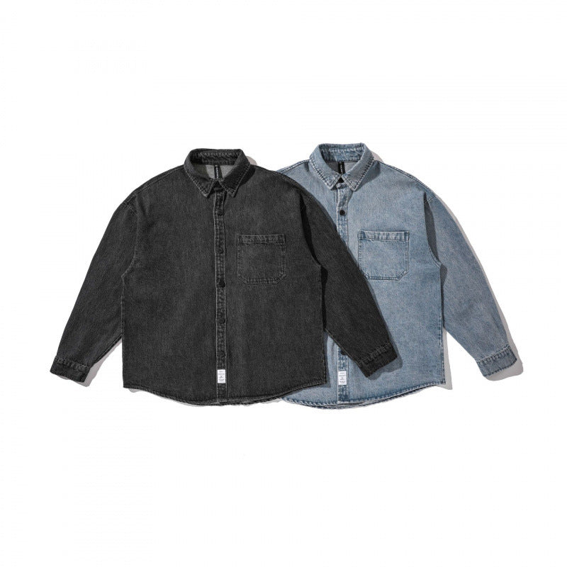 Unisex Boxy Oversized Denim Shirt Jacket with Chest Pocket and Distressed Look Mune Fashion
