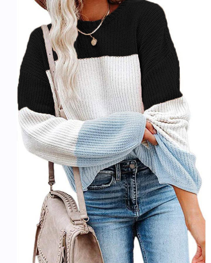Women Oversize Colorblock Knit Sweater with Balloon Sleeves Mune Fashion