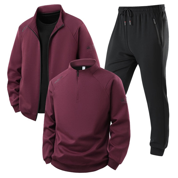 Men's Three-Piece Thermal Training Set with Half-Zip Pullover, Zip Jacket, and Jogging Pants Mune Fashion