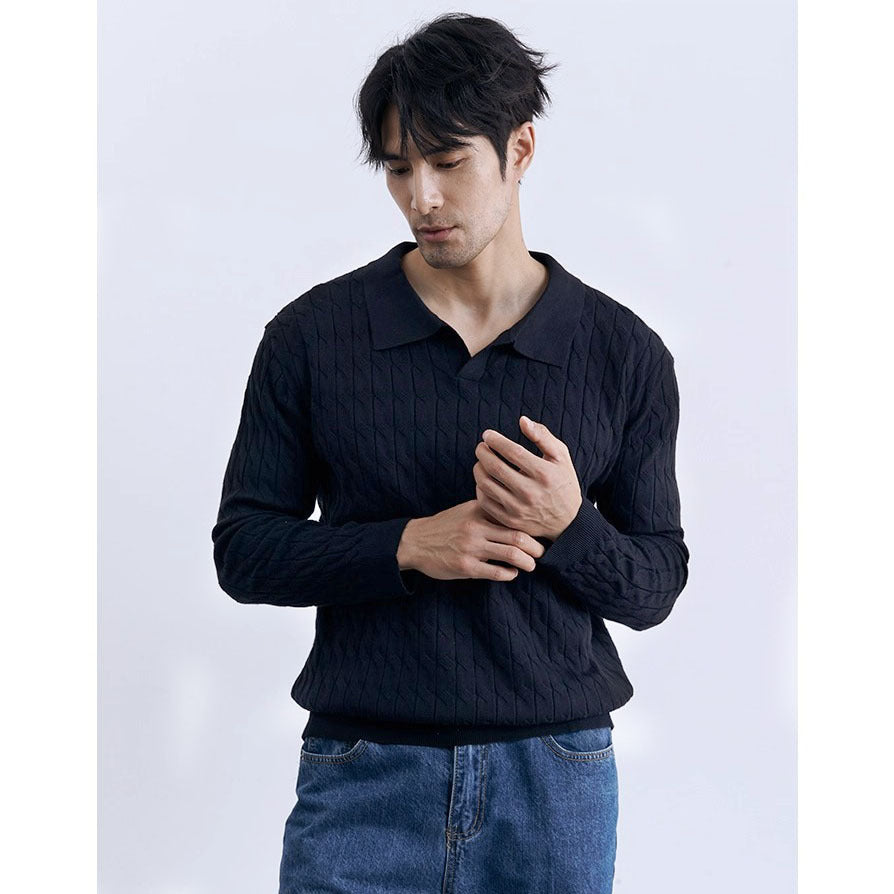Men's Elegant Knitted Sweater with Stand-Up Collar Mune Fashion