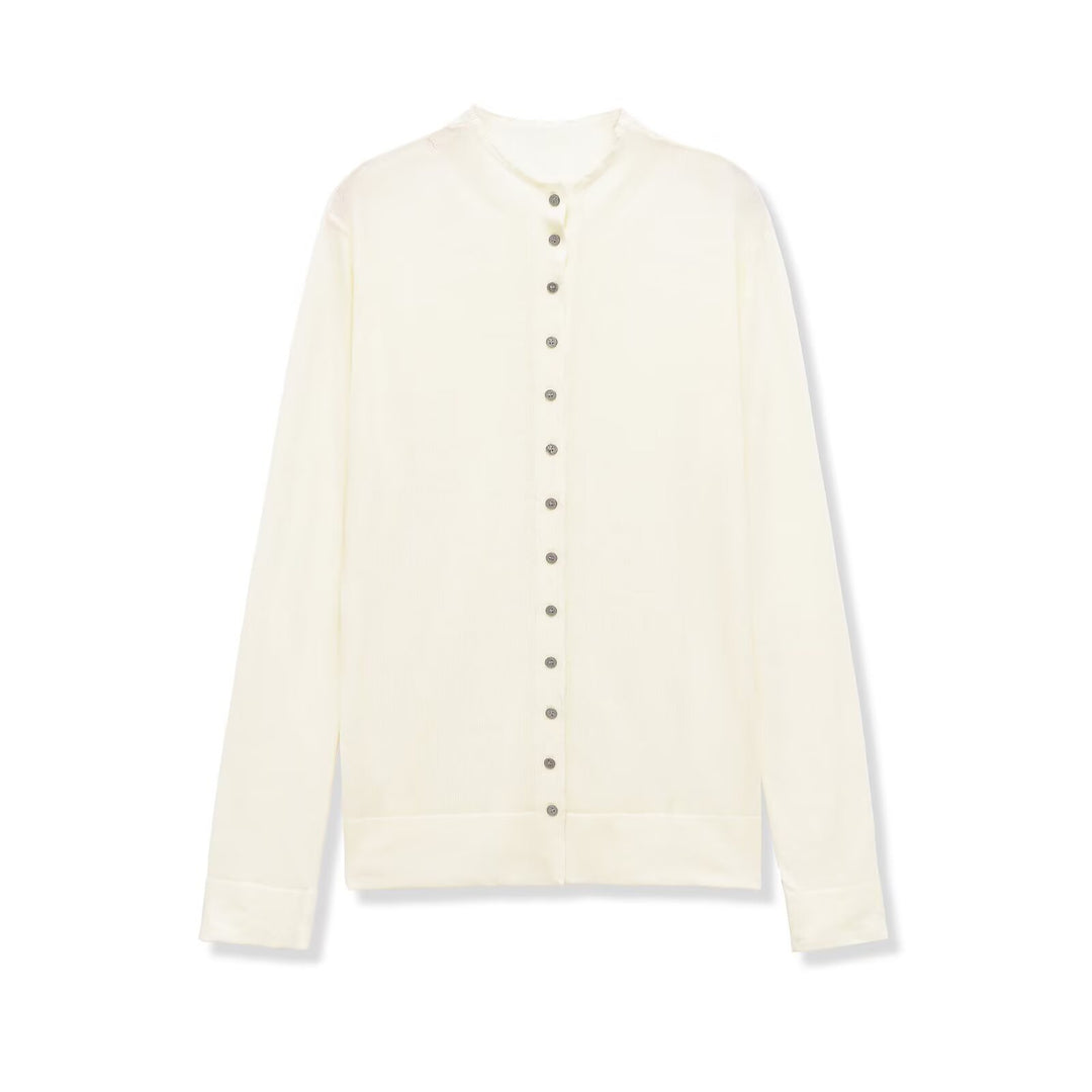 Women's fine knit cardigan with button placket and round neckline Mune Fashion