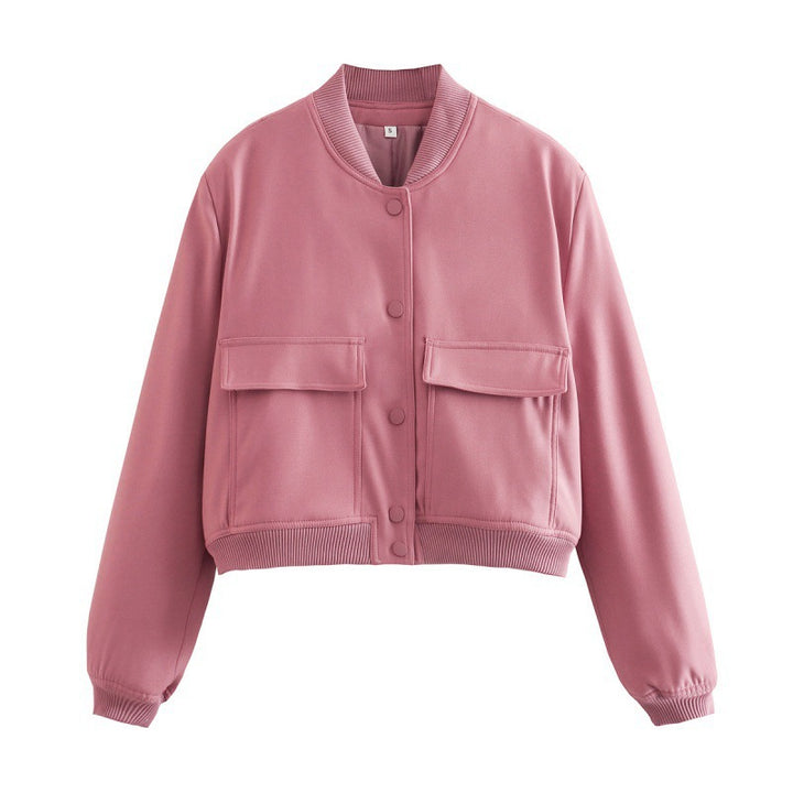 Women Sporty Short Jacket with Flap Pockets