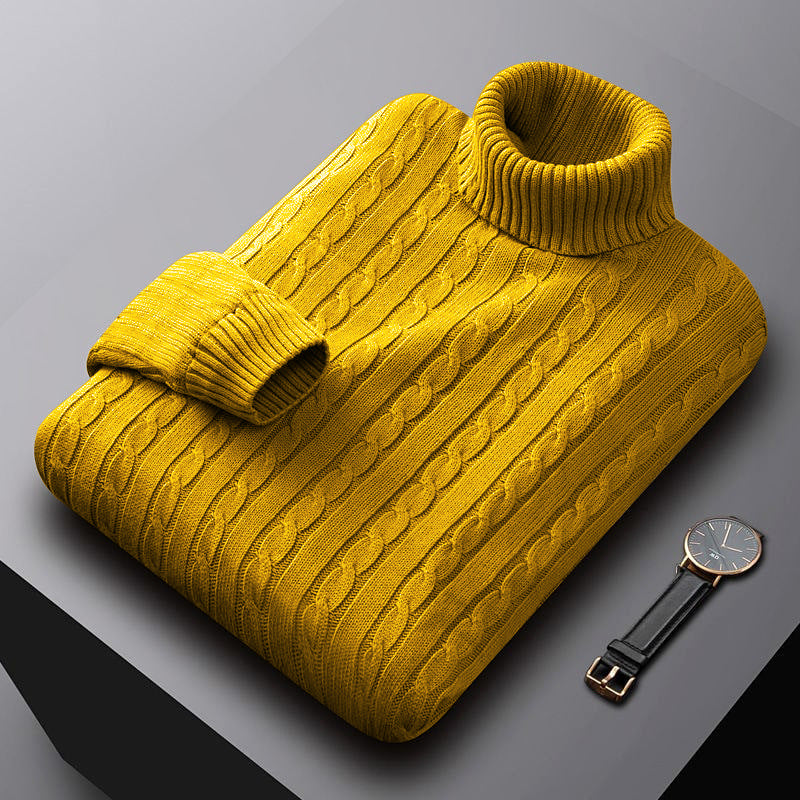 Men's chunky knitted turtleneck sweater with cable pattern and warming knit structure Mune Fashion