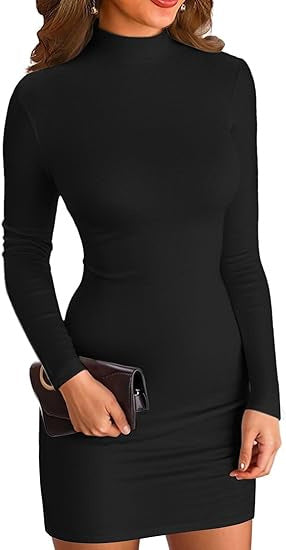 Women's Elegant Long Sleeve Dress with High Collar Mune Fashion