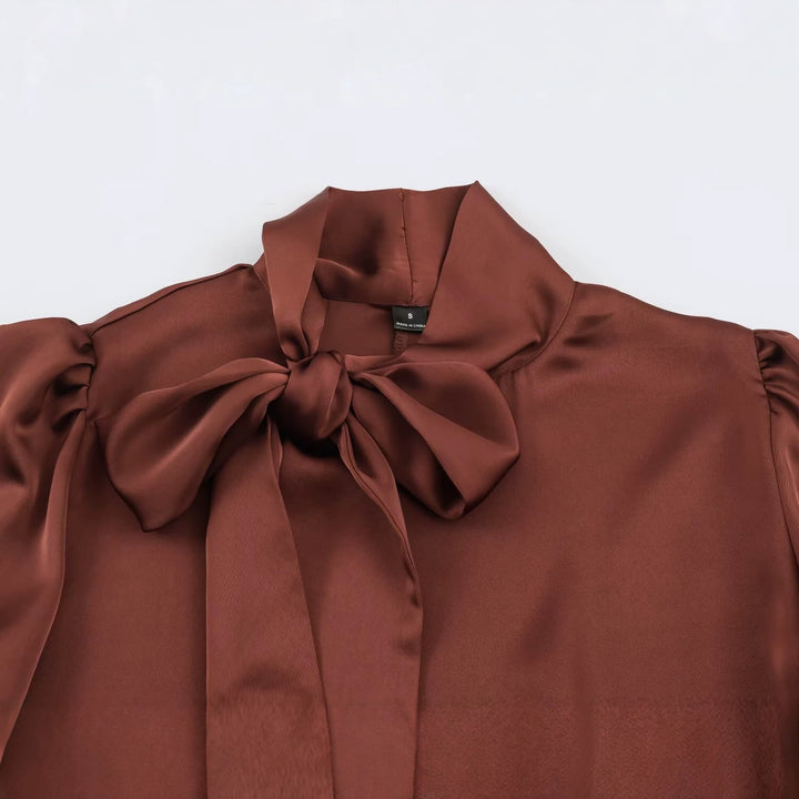 Ladies Two-Piece Satin Set with Bow Blouse and Pleated Culotte Mune Fashion
