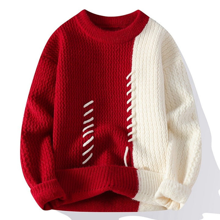 Unisex nan structured knit sweater with asymmetrical two-tone design and decorative stitch Mune Fashion