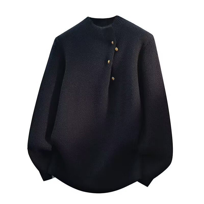 Women's Fashionable Stand Collar Sweater with Button Details Mune Fashion