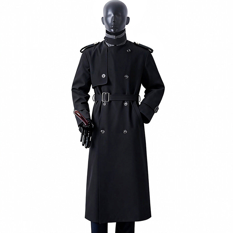 Men's Timeless Maxi Long Trench Coat in Military Style with Storm Flap and Waist Belt Mune Fashion