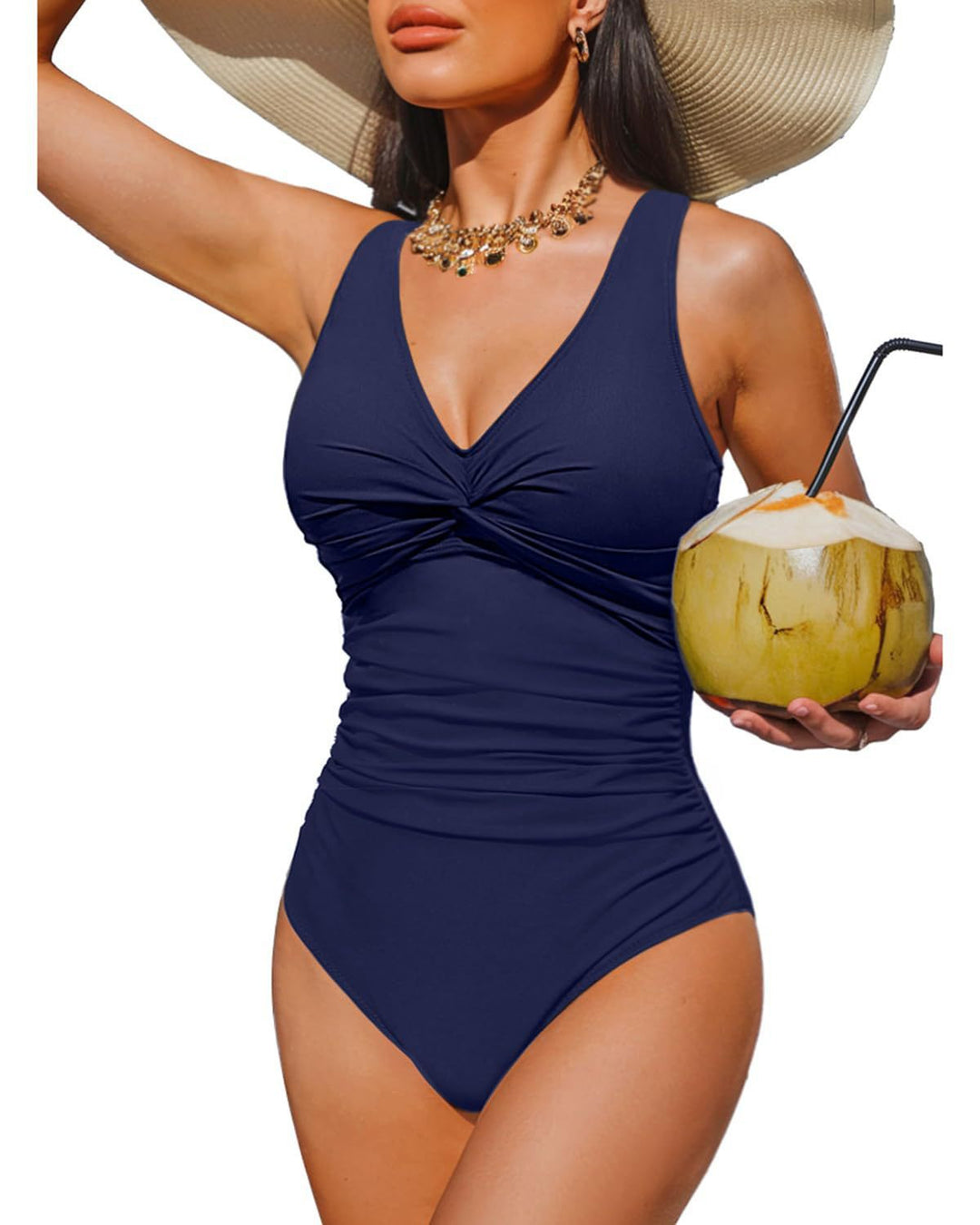 Ladies Elegant One-Piece Swimsuit with Fashionable Twist Mune Fashion