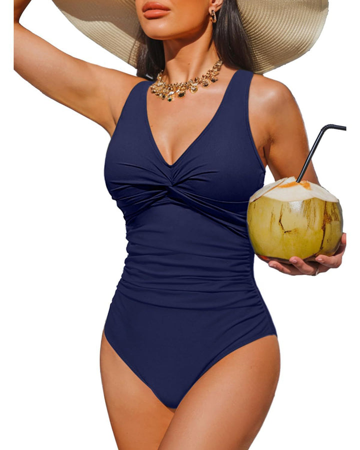 Ladies Elegant One-Piece Swimsuit with Fashionable Twist Mune Fashion