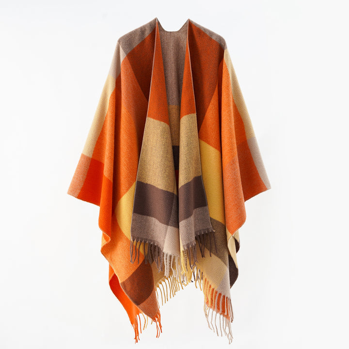 Women's multifunctional wool blend poncho in cape style with geometric pattern Mune Fashion