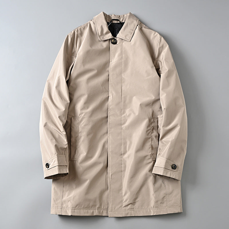Men Water-repellent Lightweight Cotton Coat in Classic Mac Cut with Concealed Button Placket Mune Fashion