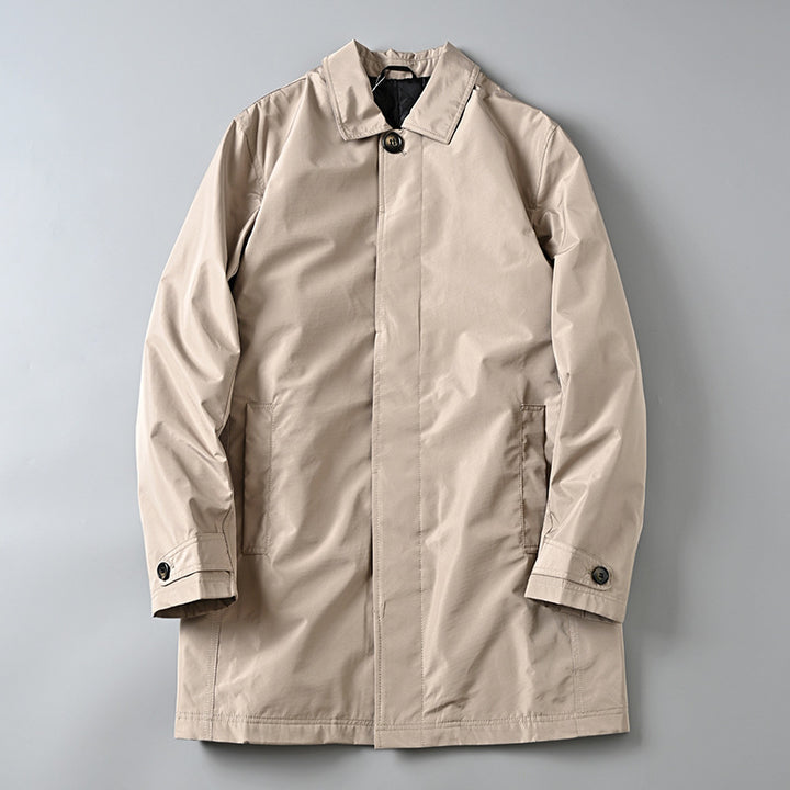 Men Water-repellent Lightweight Cotton Coat in Classic Mac Cut with Concealed Button Placket Mune Fashion