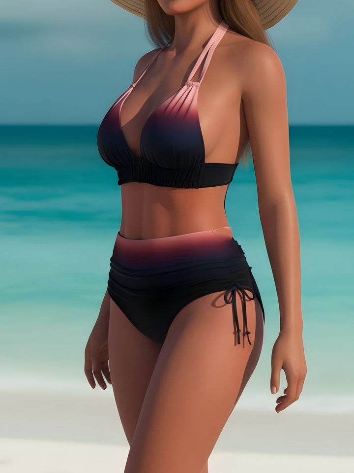 Ladies High-Cut Bikini with Adjustable Straps and Gradient Mune Fashion