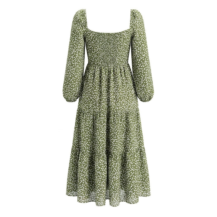 Women’s midi dress with square neckline, gathered back and tiered skirt Mune Fashion