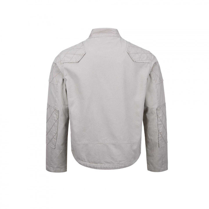 Men's short cut biker-inspired cotton jacket with stand-up collar, quilted inserts, and zippered pockets Mune Fashion