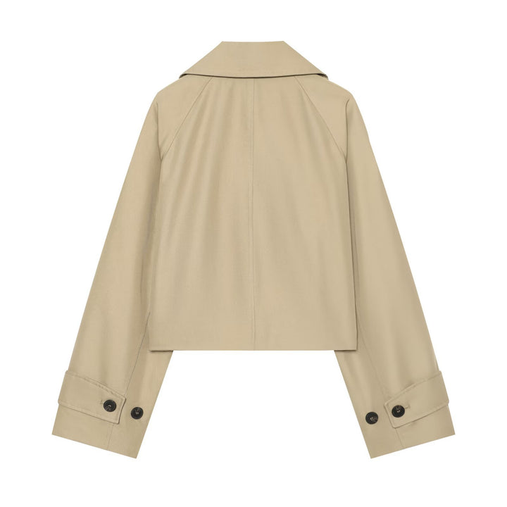 Women's short trench coat with boxy cut, double-breasted and epaulettes Drune