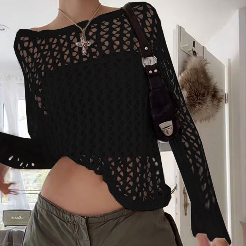 Ladies airy knitted pullover with fine mesh pattern Mune Fashion