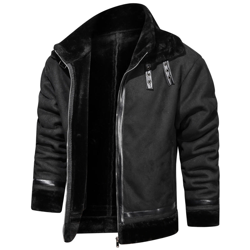 Men's Padded Pilot Jacket with Faux Fur Lining and Leather Trim Mune Fashion
