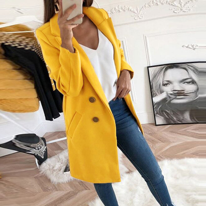 Women's Longline Wool-Look Coat-Blazer with Notched Collar Drune