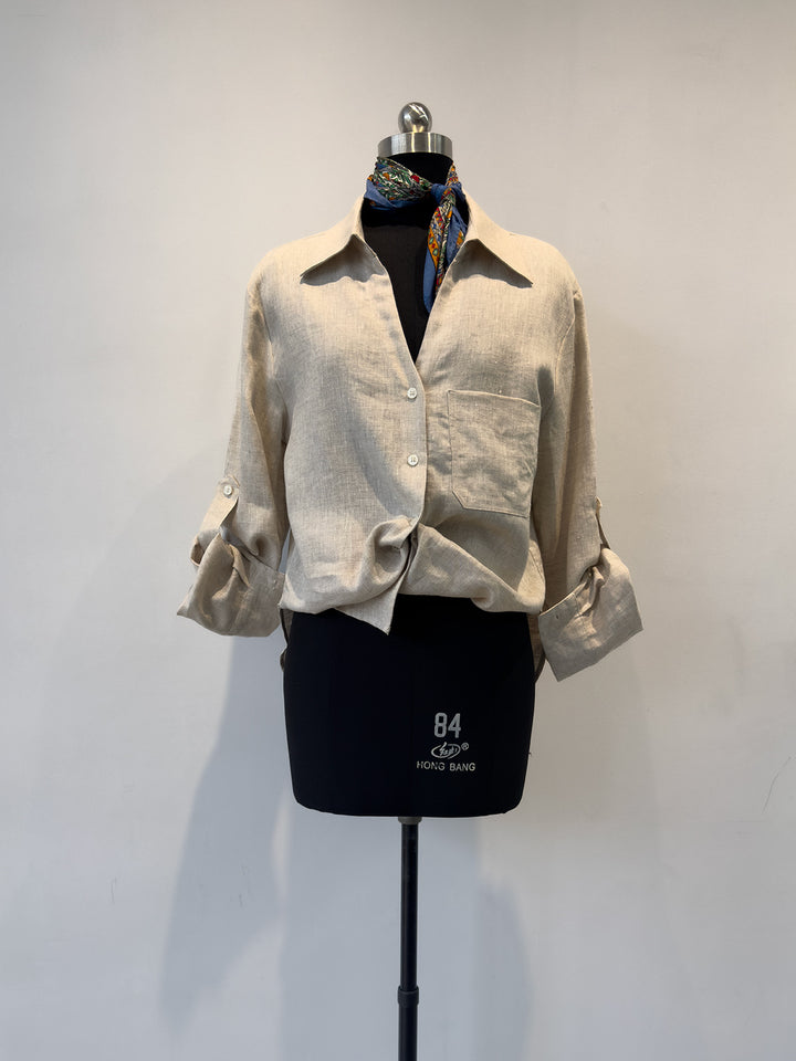 Women’s Casual Knot-Front Linen Shirt Drune