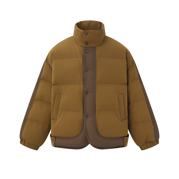 Unisex Short Cut Boxy Quilted Jacket with High Stand-Up Collar and Snap Button Placket Mune Fashion
