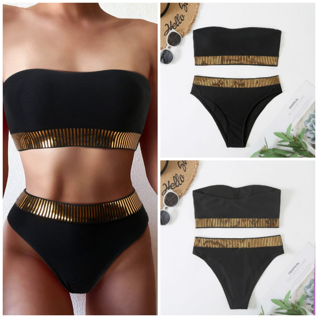 Women's Bandeau Bikini with Golden Accents Mune Fashion