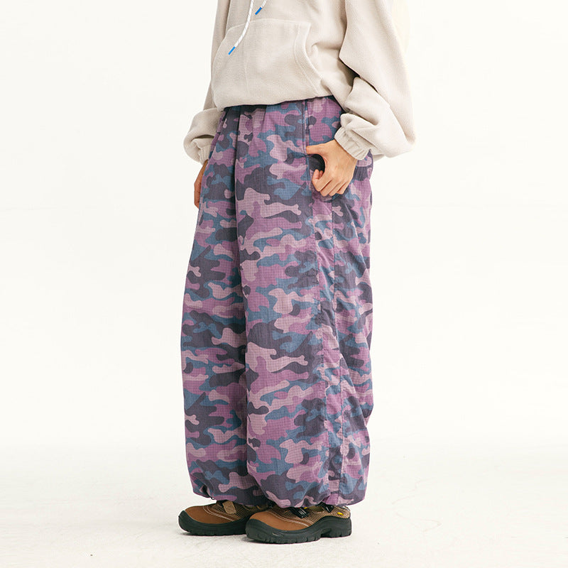 Men's loose-fitting ripstop leisure pants with camouflage pattern and elastic drawstring waistband Mune Fashion