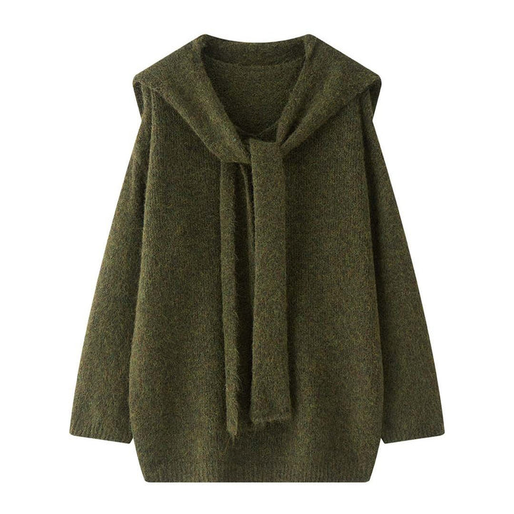 Women's Fluffy Mohair Mix Round Neck Sweater with Casual Long Vest Mune Fashion