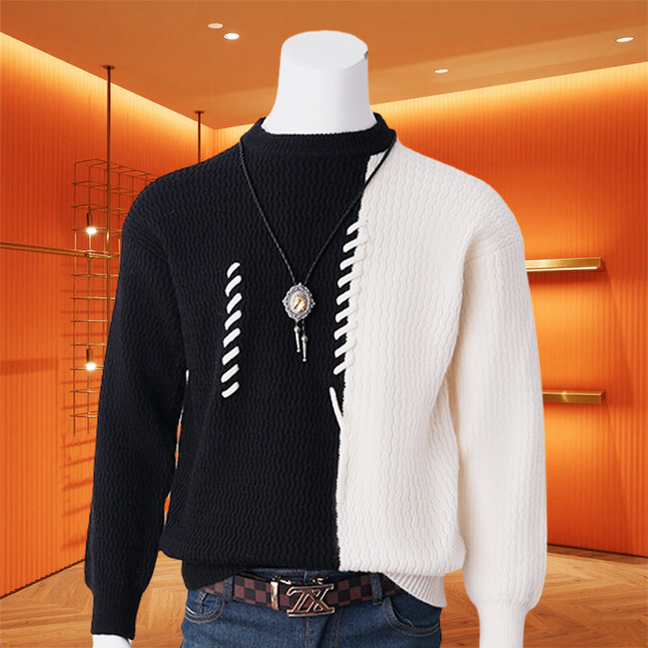 Men's Half-Split Knit Sweater with Decorative Cord Detail Mune Fashion