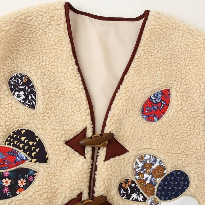 Ladies Padded Teddy Vest with Patchwork Applications and Toggle Closures Mune Fashion