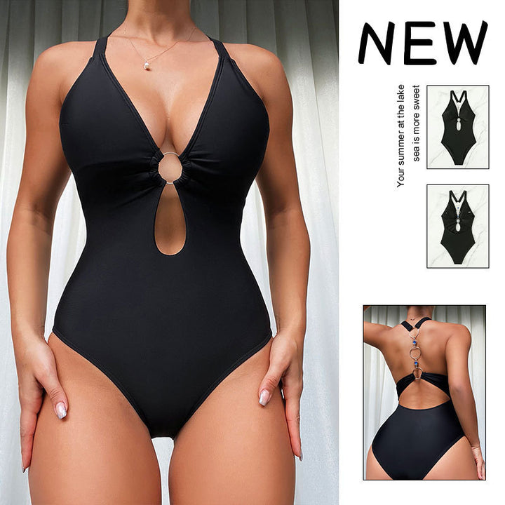 Women's One-Piece Swimsuit with Deep V-Neck and Sporty Cut-Out
