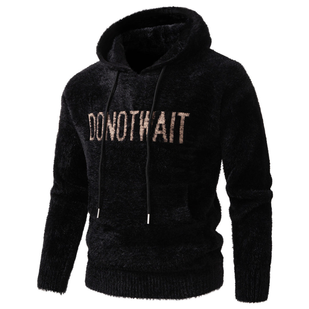 Men's Fluffy Hoodie made of Teddy Fleece with Statement Front Print and Kangaroo Pocket Mune Fashion