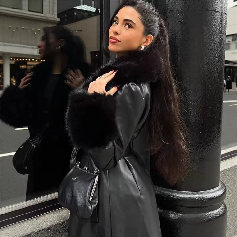 Women's Oversized Faux Leather Jacket with Kinesiology-Inspired Drawstrings Mune Fashion
