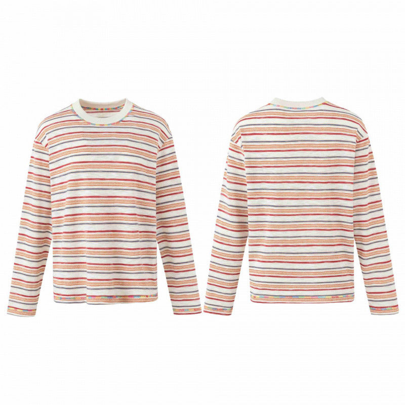 Unisex Oversize striped fine knit sweater with round neck and textured weave look Mune Fashion
