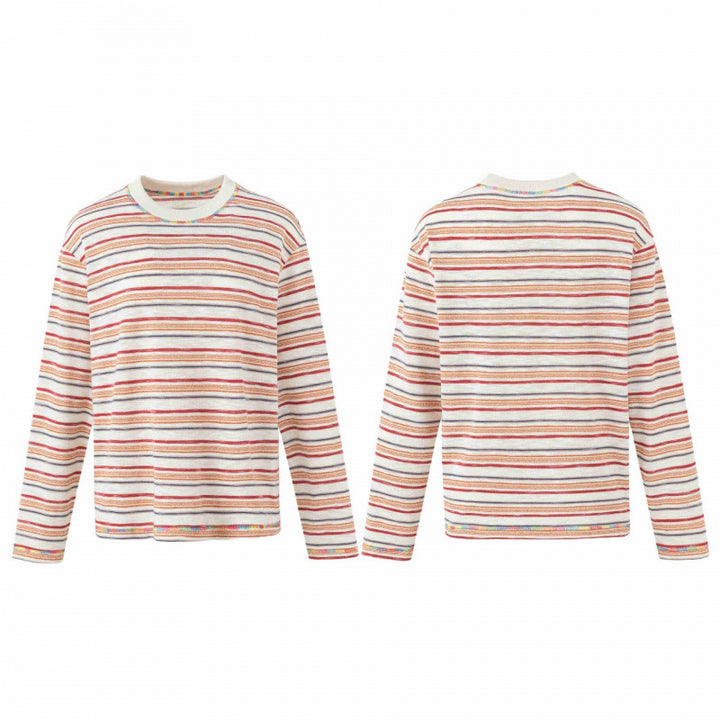 Unisex Oversize striped fine knit sweater with round neck and textured weave look Mune Fashion