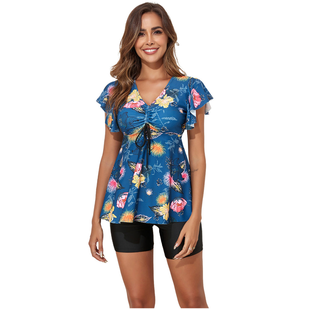 Women’s sporty swimsuit set with floral cover-up and comfortable shorts Mune Fashion