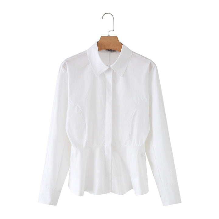Women's Tailored Poplin Blouse with Bust Darts and Concealed Button Placket Mune Fashion