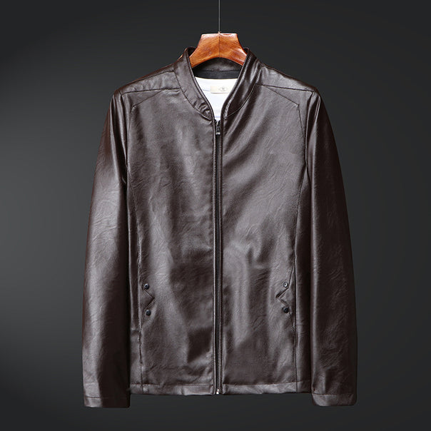 Men's slim synthetic leather blouson with standing collar and two-way zipper Mune Fashion