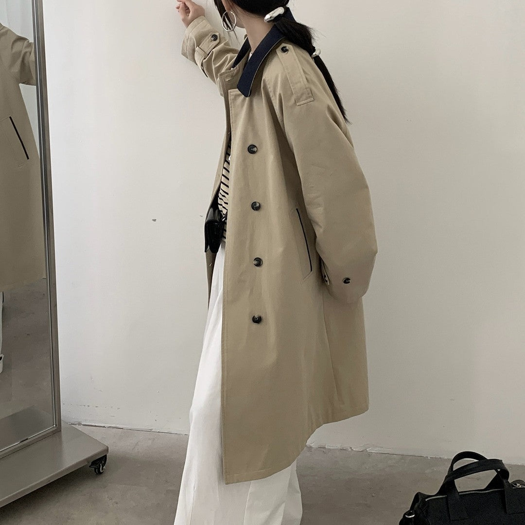 Women's Longer Water-Repellent Trench Coat with Back Cape and Stand Collar Mune Fashion