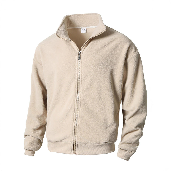 Men's Zip Fleece Jacket with Stand-Up Collar, Full-Length Zipper, and Ribbed Cuffs Mune Fashion