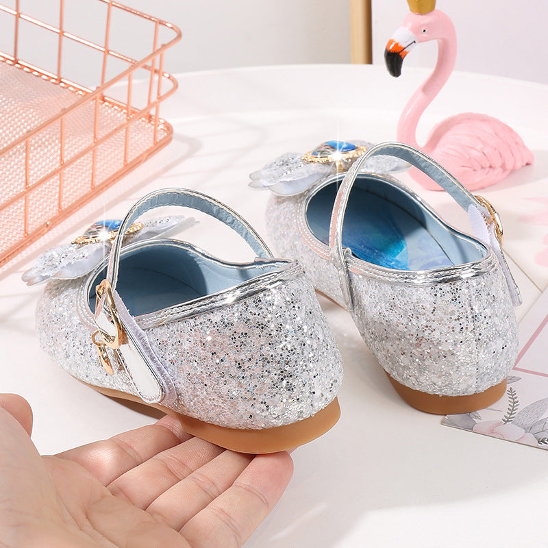 Girls Glittering Ballet Flats with Flower Decor Mune Fashion
