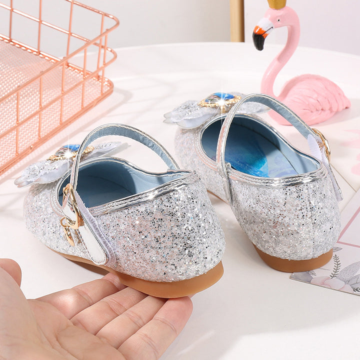 Girls Glittering Ballet Flats with Flower Decor Mune Fashion