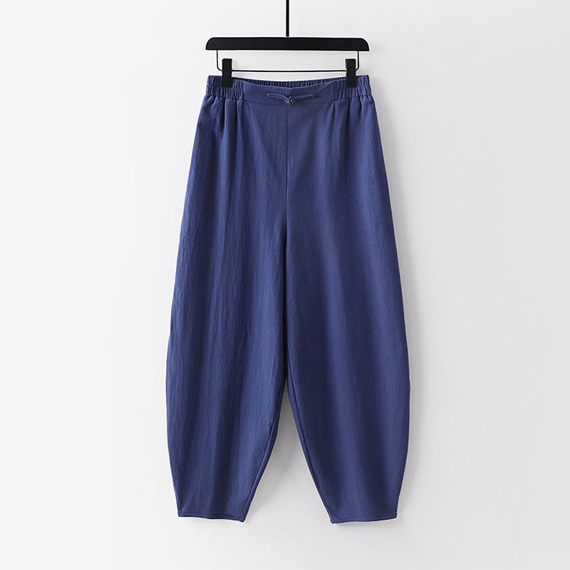 Women Lightweight Linen Harem Pants with Elastic Waistband and Narrow Tapered Ankles Mune Fashion