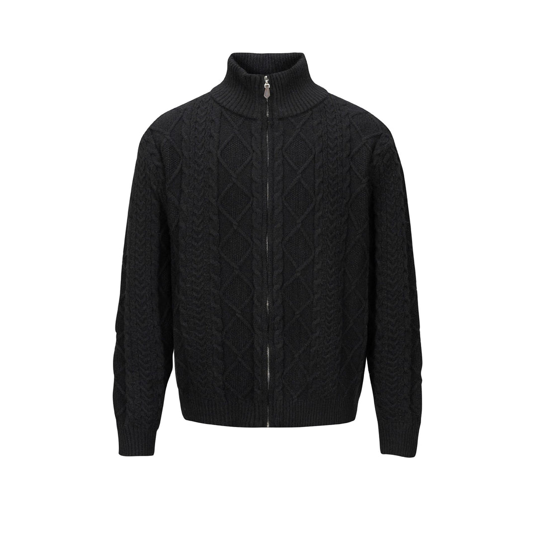 Men's knitted zip jacket with cable pattern and high stand-up collar Mune Fashion