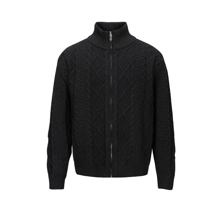 Men's knitted zip jacket with cable pattern and high stand-up collar Mune Fashion