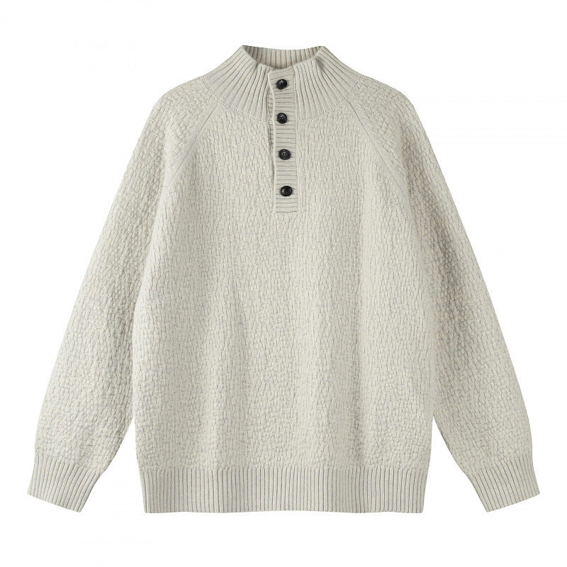 Unisex Structured Half-Zip Knit Sweater with Henley Button Placket and Raglan Sleeves Mune Fashion